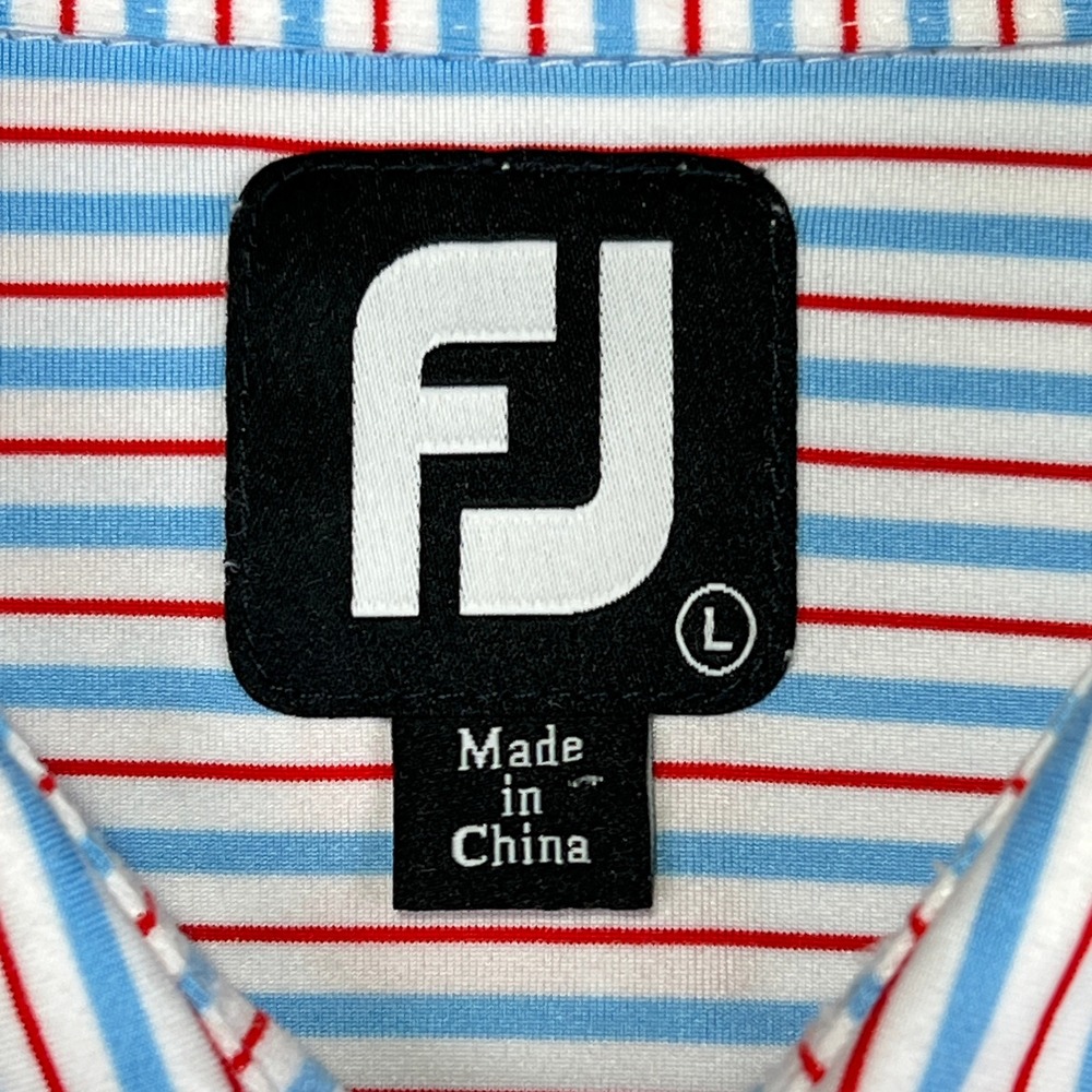 FootJoy Men Large Red White Blue Striped ProDry Performance Golf Polo Shirt - Picture 3 of 8